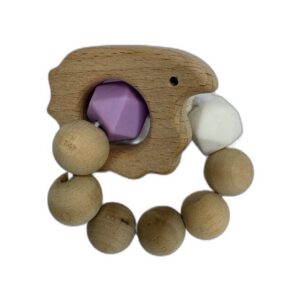 Houten Bijtring Grijpspeeltje - Vogel / Naturel & Lila – productfoto 1